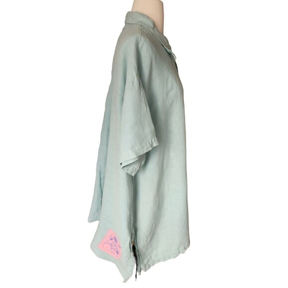Blue Fish Button Down Shirt Lagenlook Linen Boho Size 4X Vintage 90s Light Blue - Picture 2 of 10